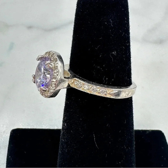 Lavender Purple Ring Halo Surround Size 5.25 Sparkle Fire Silver-tone Rh… - Picture 11 of 11